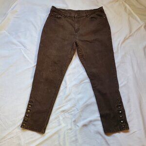DG2 Diane Gilman 16wp W. cotton blend brown jeans Plus size, ankle snaps studs